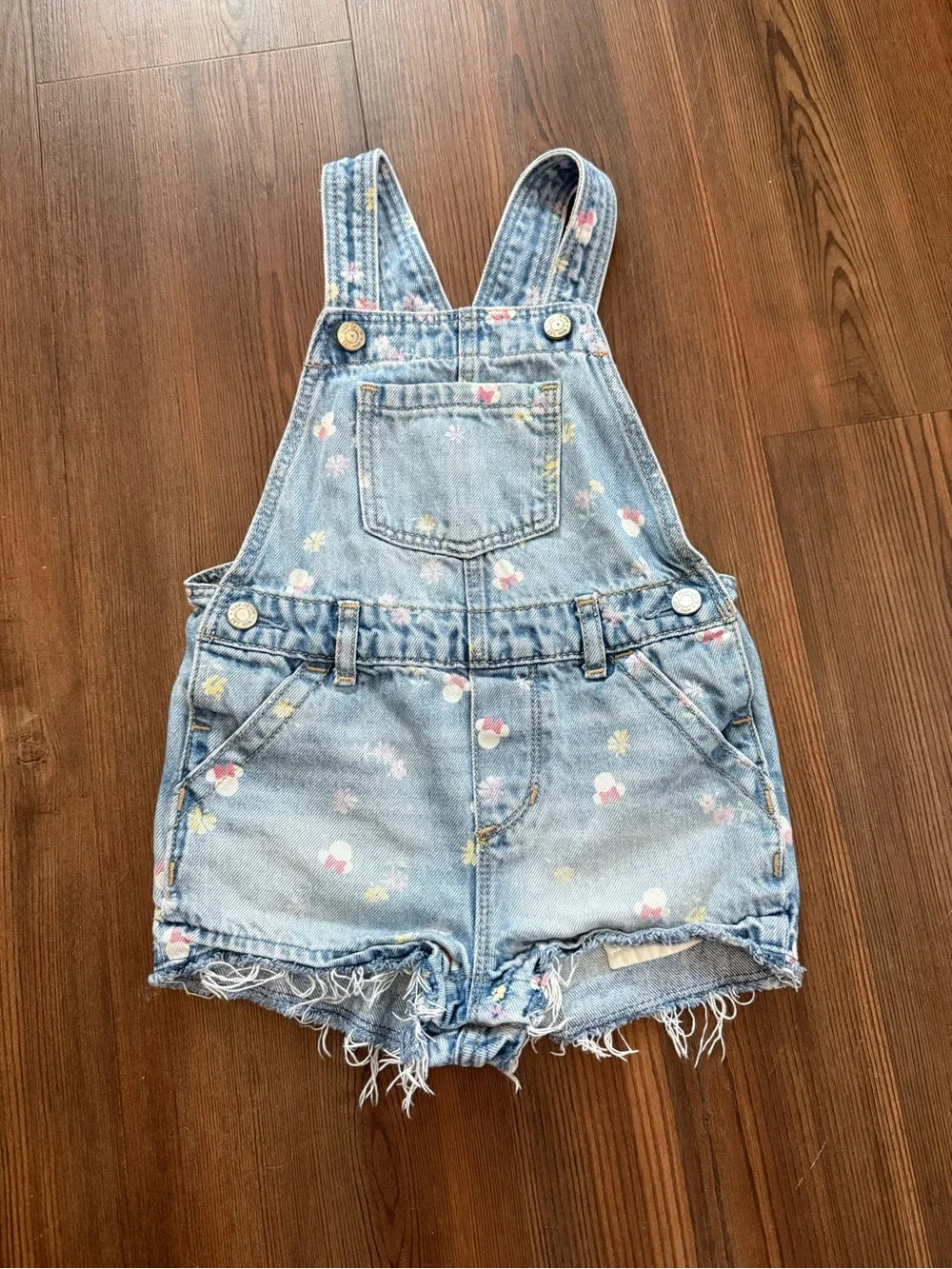 GAP Disney Light Blue Floral Denim Short Overalls